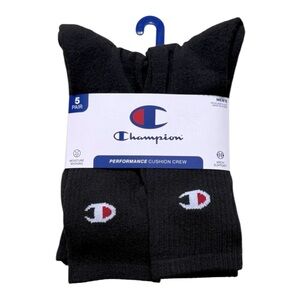 Champion Men's Black Performance Cushion Crew Socks 5 Pairs